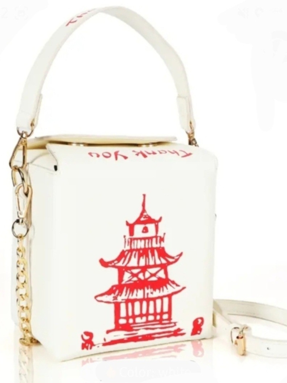 White & Red CHINESE TAKEOUT Pagoda Crossbody Bag